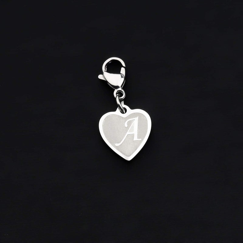 FAADBUK Initial Letter A-Z Alphabet Heart Charms for Jewelry Bracelet Keychain Necklace Initial Stainless steel Clasp Clip on Charm - Image 2